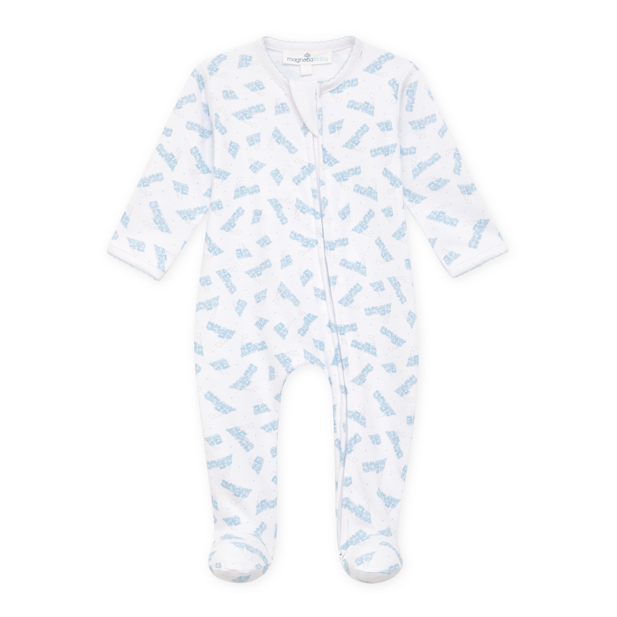 Magnolia Baby Choo Choo Train Print Zip Footie
