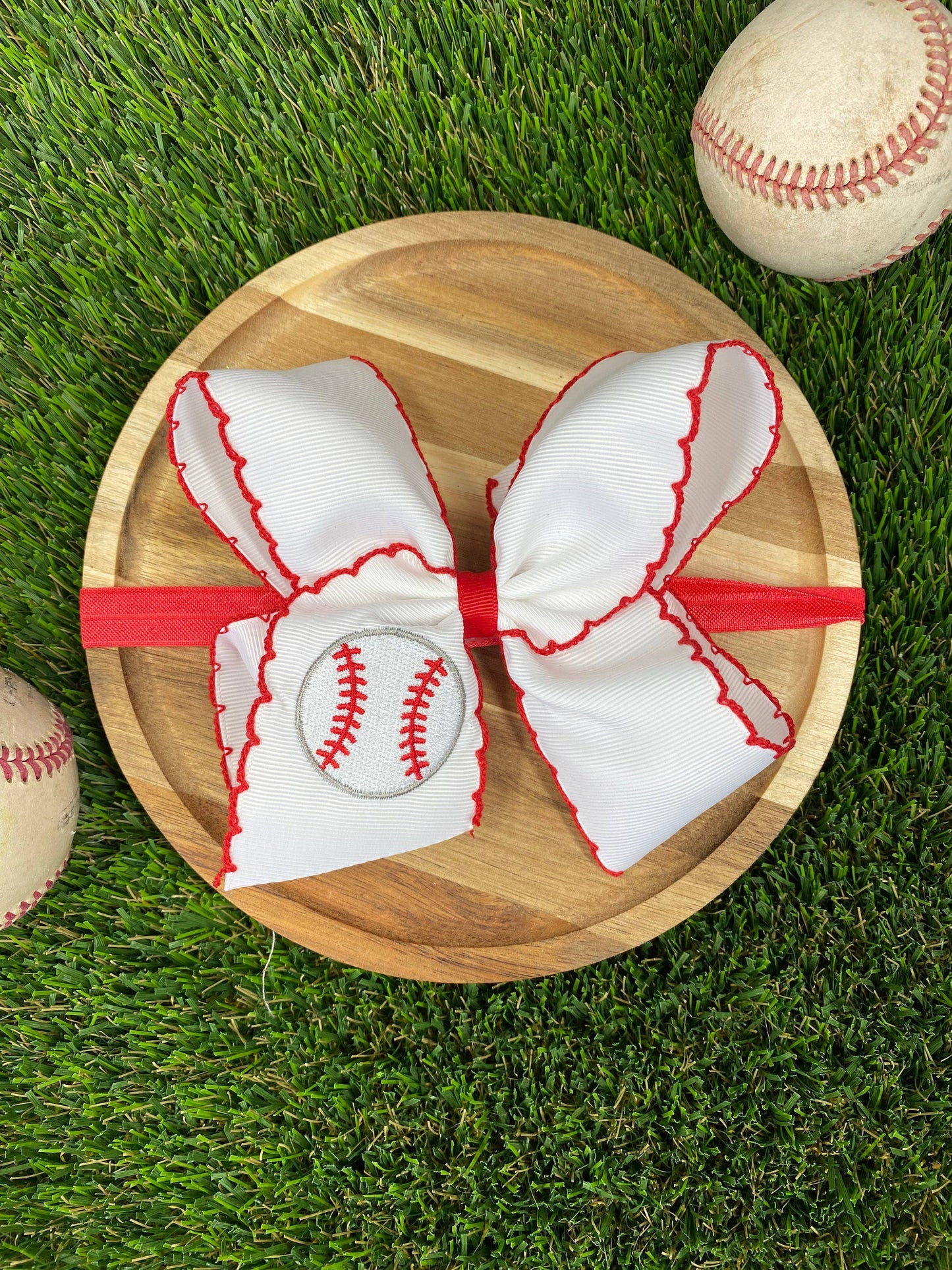 Moonstitch Embroidered Baseball Classic Hair Bow | Clip or Headband