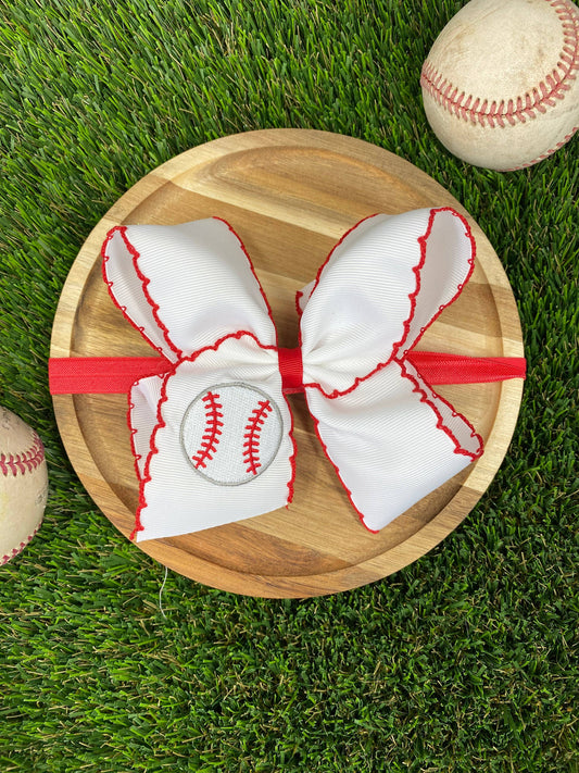 Moonstitch Embroidered Baseball Classic Hair Bow | Clip or Headband