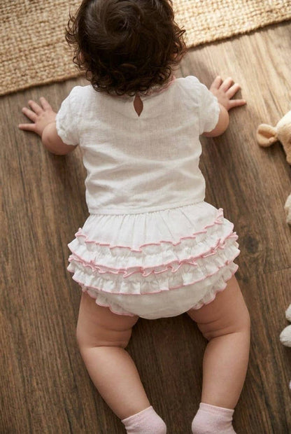 74160-Baby Girl Ruffle Diaper Cover Pink Trim