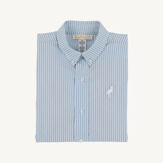 The Beaufort Bonnet Company Dean’s List Dress Shirt Barrington Blue Tally Ticking Stripe
