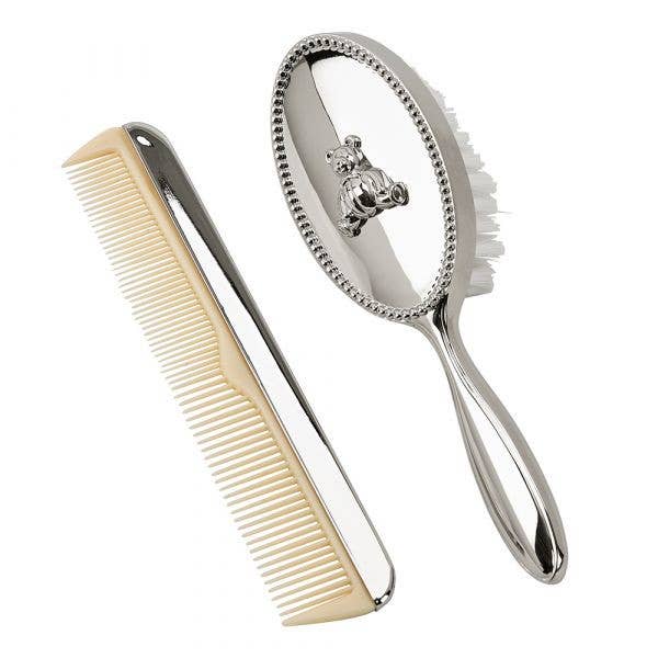 Teddy Bear Silver-Plated Brush & Comb Set