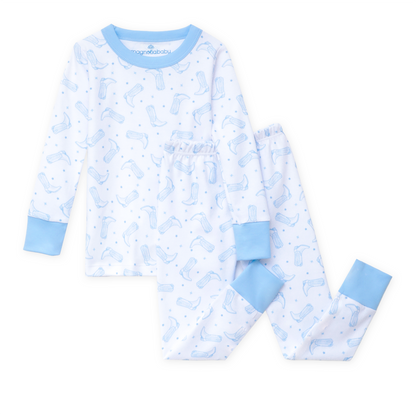 Darling Cowboy Boots Long Pajamas - Light Blue