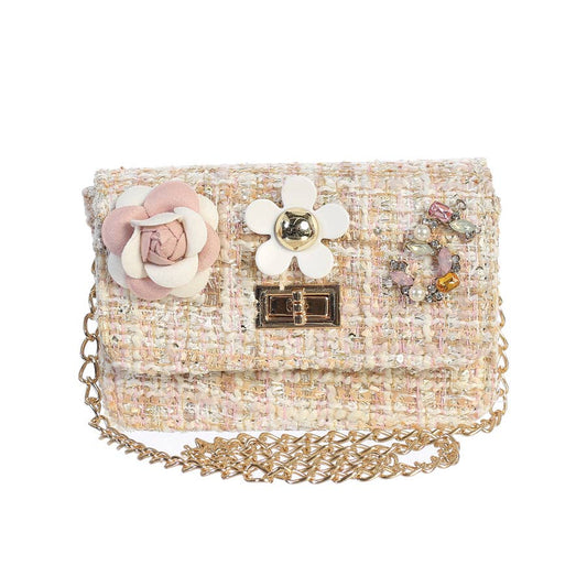 Dear Ellie Mini Tweed Purse with Charms and Gold Twist Closure