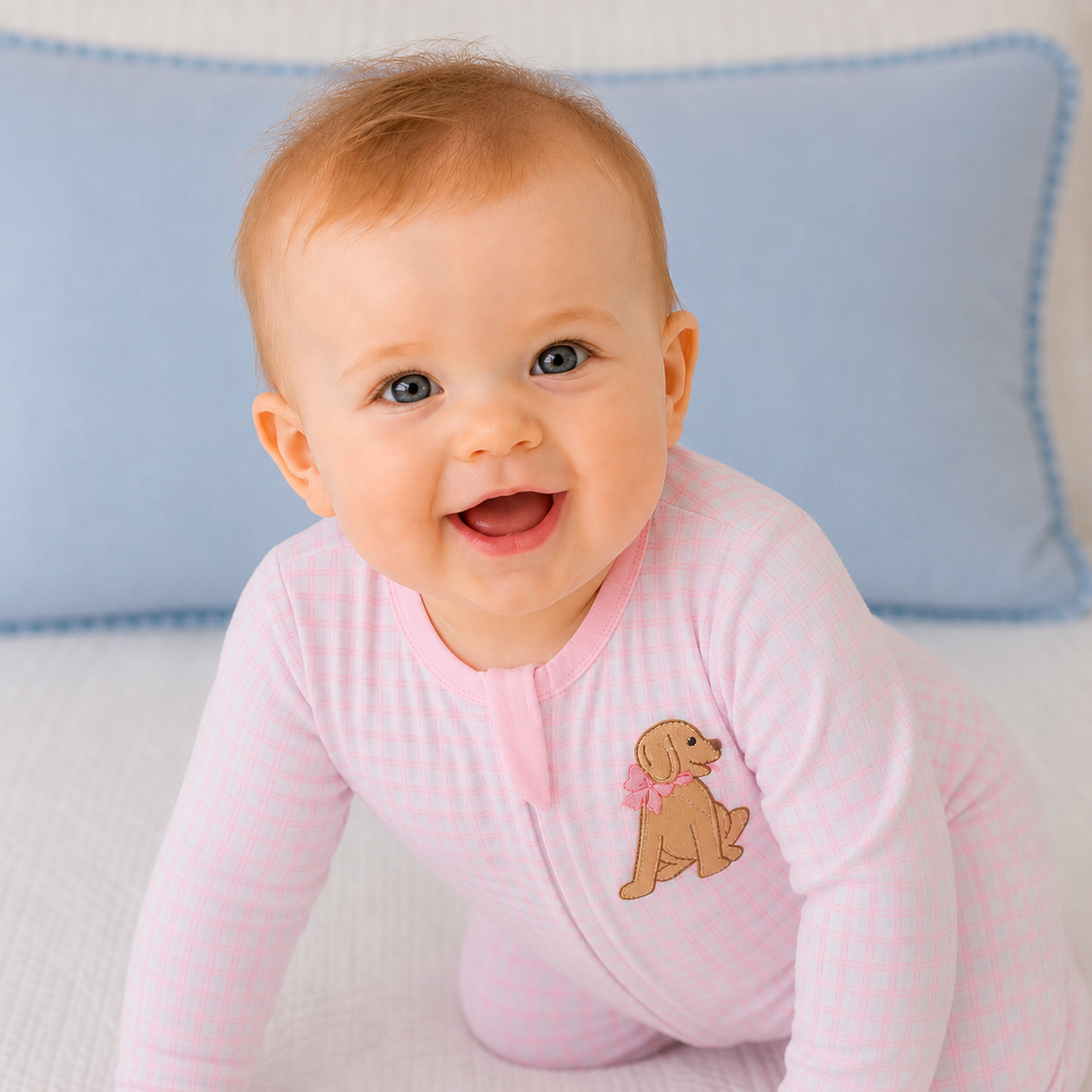 Magnolia Baby Puppy Playtime Applique Zip Footie - Pink