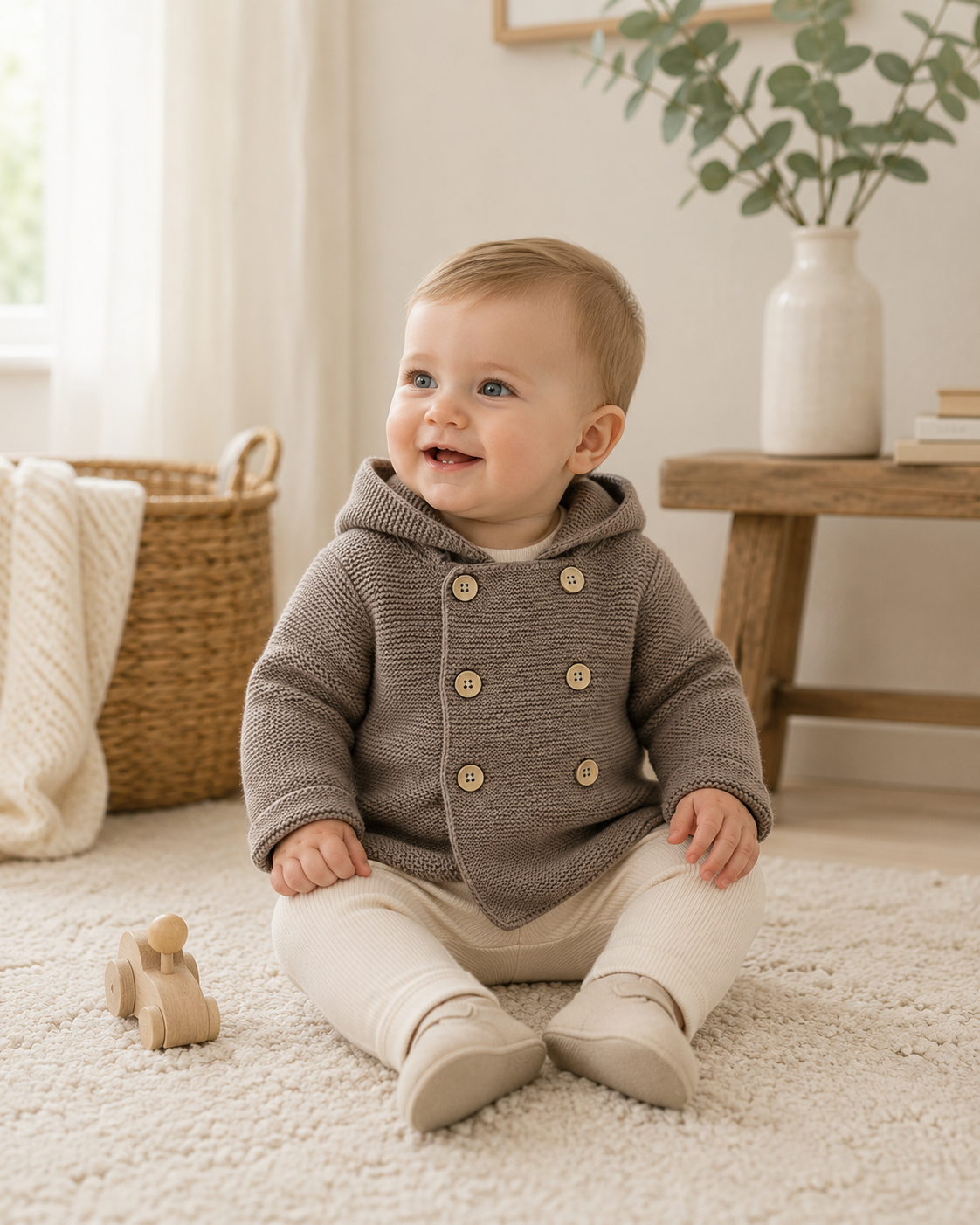 Hooded Double Button Baby Coat Jacket (Organic) 4 Colors