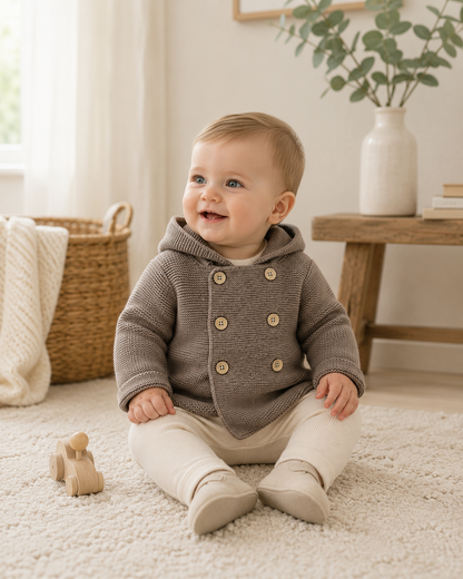 Hooded Double Button Baby Coat Jacket (Organic) 4 Colors