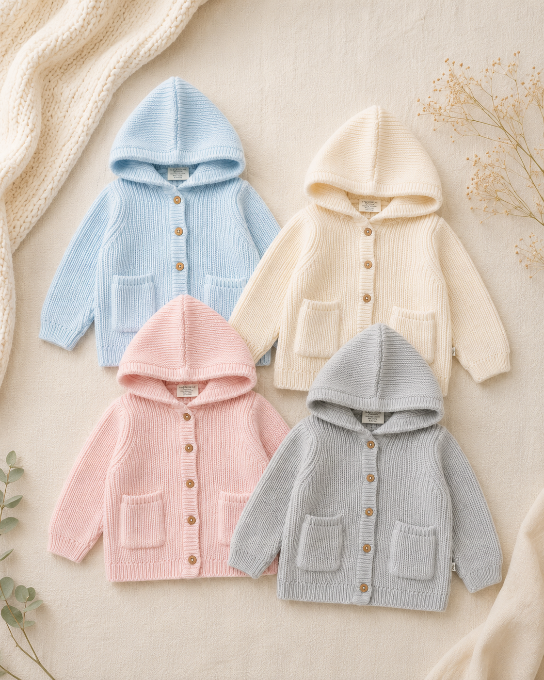 Milan Knit Baby Hooded Button Jacket (Organic Cotton)