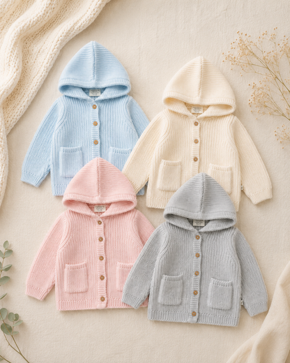Milan Knit Baby Hooded Button Jacket (Organic Cotton)