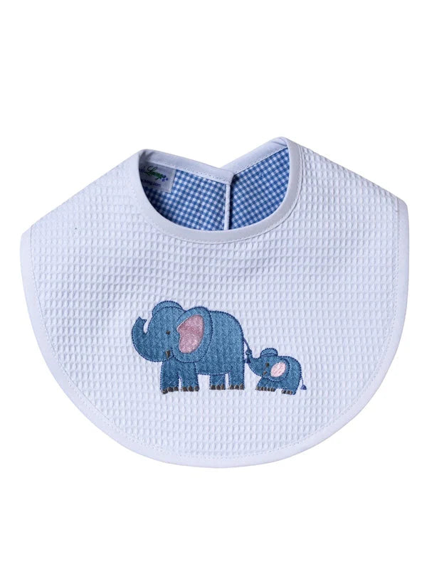 Jacaranda Living Blue Elephant and Baby Waffle Bib