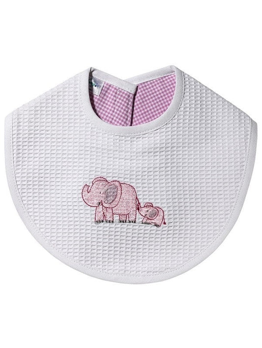Jacaranda Living Pink Elephant and Baby Waffle Bib