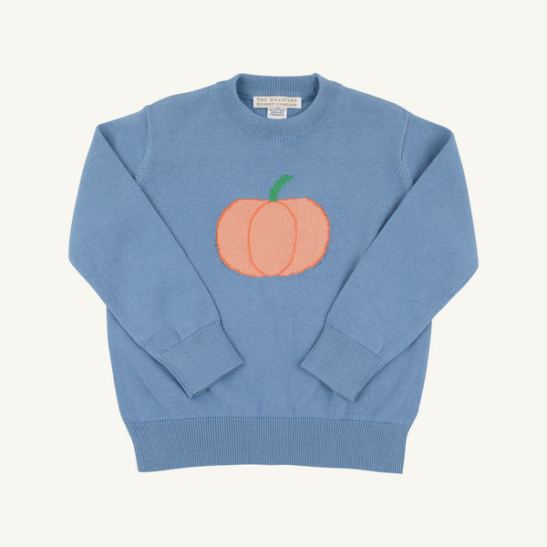 The Beaufort Bonnet Company Isaac's Intarsia Sweater Barrington Blue with Pumpkin