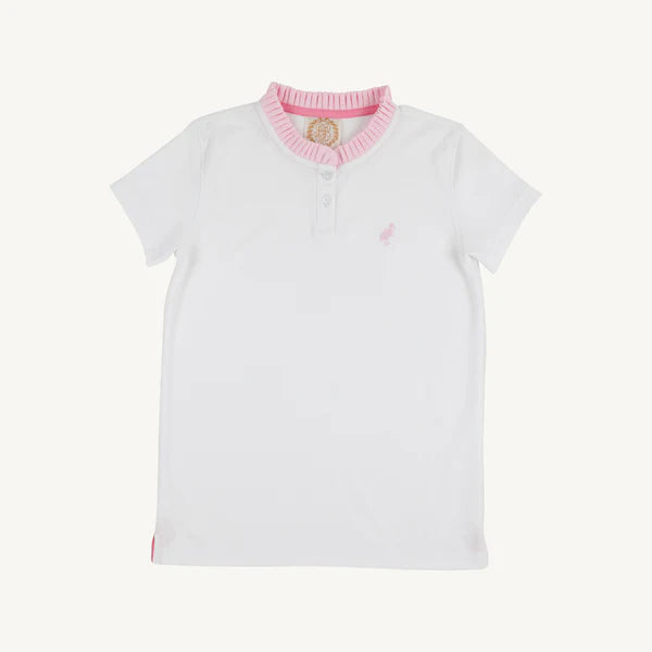 The Beaufort Bonnet Company Little Miss Prim & Proper Polo, Worth Ave White/ Palm Beach Pink
