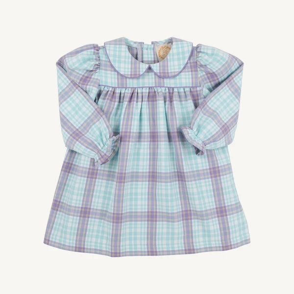 The Beaufort Bonnet Company Long Sleeve Maerin Fritz Frock-Bridge Club Hustle Houndstooth (Edisto Egg Blue) with Palisades Purple