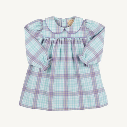 The Beaufort Bonnet Company Long Sleeve Maerin Fritz Frock-Bridge Club Hustle Houndstooth (Edisto Egg Blue) with Palisades Purple