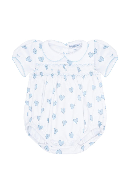 Nellapima Blue Heart Print Smocked Bubble