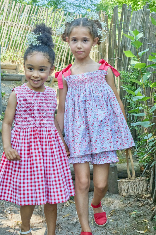 Kidiwi Sariette Smocked Blouse and Nolana Shorts- Cherry Red Print