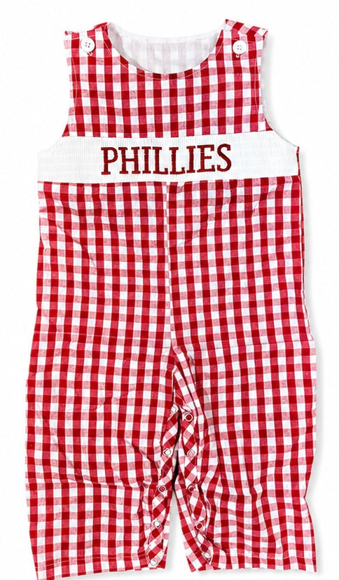 Baby Boy Phillies Red Plaid Smocked Romper
