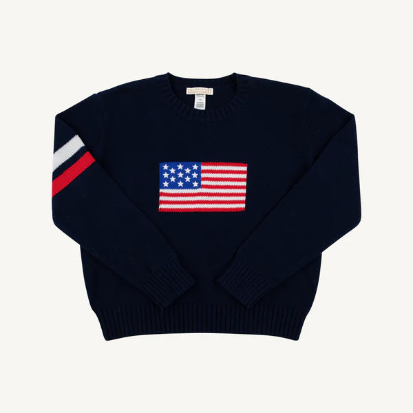 The Beaufort Bonnet Company Seaton Sweater- Intarsia Nantucket Navy WAW Richmond Red Flag