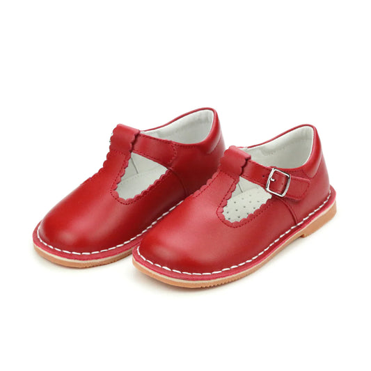 L'Amour Selina Scalloped T-Strap Mary Jane-Red