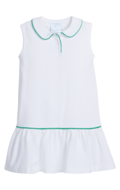 Little English Sleeveless Polo Dress - White with Green