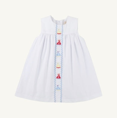 The Beaufort Bonnet Company Sleeveless Tabitha's Teacher's Pet Dress - Broadcloth- Worth Ave White/Sailboat