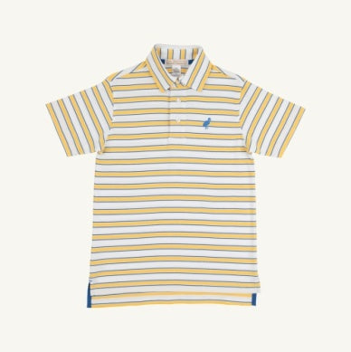The Beaufort Bonnet Company Prim and Proper Polo- Lake Claire Lines/Wood Boat Blue