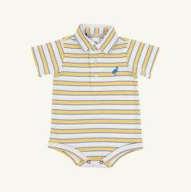 The Beaufort Bonnet Company Prim and Proper Polo- Lake Claire Lines/Wood Boat Blue