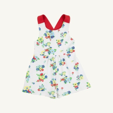 The Beaufort Bonnet Company Reagan Romper - Pima Biltmore Blooms (Buckhead Blue)/Richmond Red
