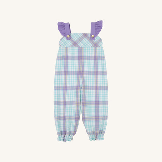 The Beaufort Bonnet Company Violet's Vintage Overalls  Bridge Club Hustle Houndstooth (Edisto Egg Blue) with Palisades Purple
